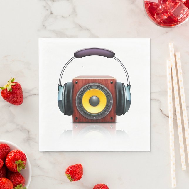 Modern trähögtalare med hörlurar Musik Pappersservett (Skapare uppladdad)