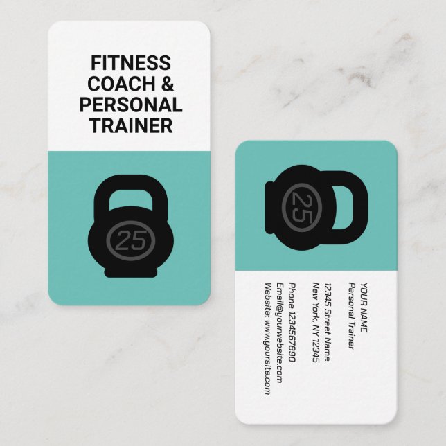 Modern tränare personlig tränare kettlebell visitkort (Fram/baksida)