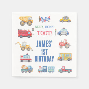 Modern transport Thées 1st Birthday Party Papper Pappersservett