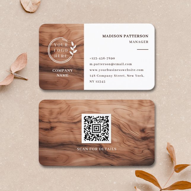 Modern trästruktur logotyp QR-kod Visitkort (Skapare uppladdad)