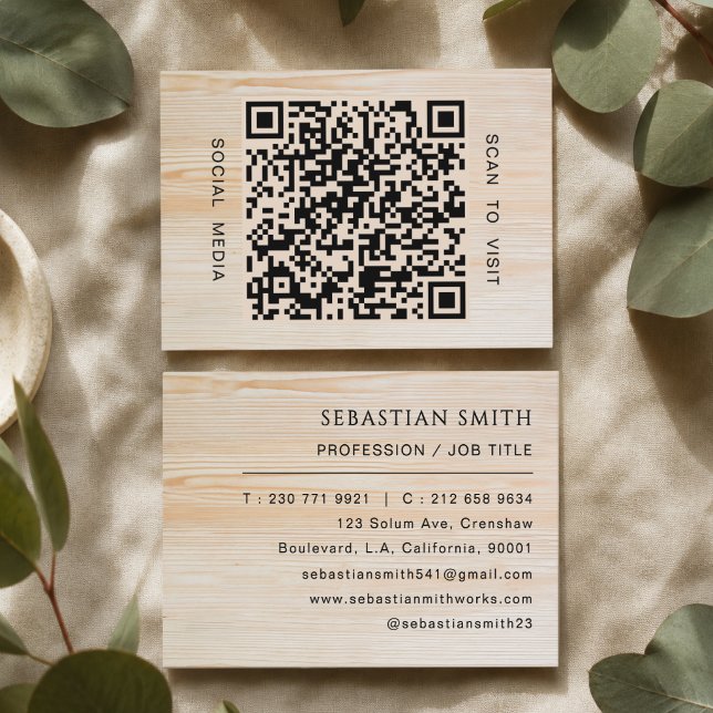 Modern Trästruktur Professionell QR-kod Minimal  Visitkort (Skapare uppladdad)