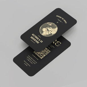 Modern Travel Agency Black Guld Globe Traveler Visitkort