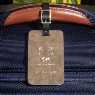 Modern Traveler Monogram Brown Leather Bagagebricka