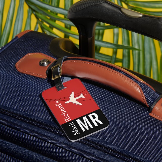 Modern Traveler namn & initialer snyggt Red Bagagebricka (Framsida Insitu 1)