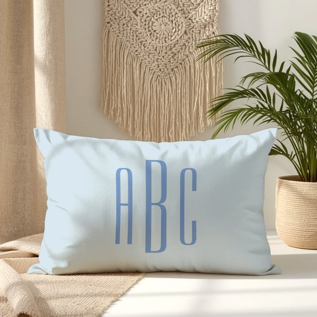 Modern tre bokstäver monogram ljusblå lumbarkudde (Modern Three Letter Monogram Light Blue Lumbar Pillow)
