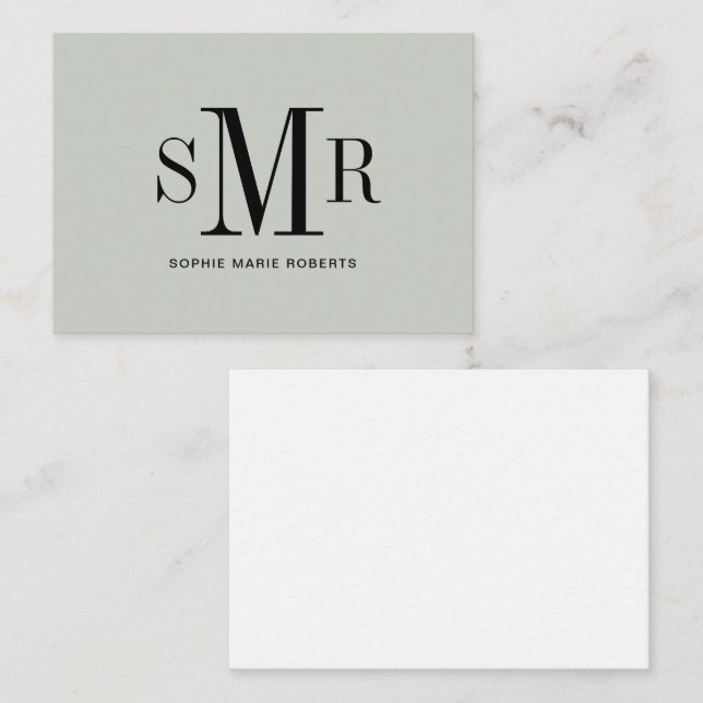Modern tre brev-monogram initialer namn anteckningskort (Fram/baksida)