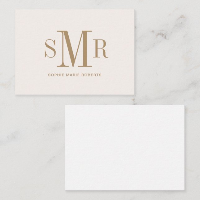 Modern tre brev-monogram initialer namn anteckningskort (Fram/baksida)