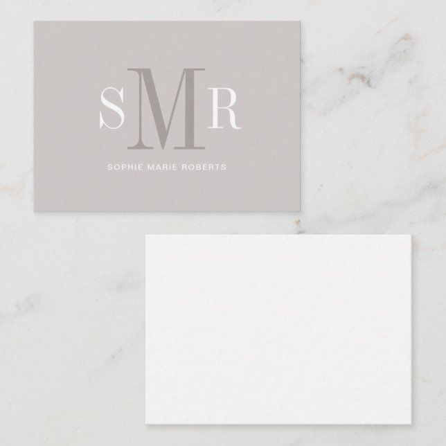 Modern tre brev-monogram initialer namn anteckningskort (Fram/baksida)