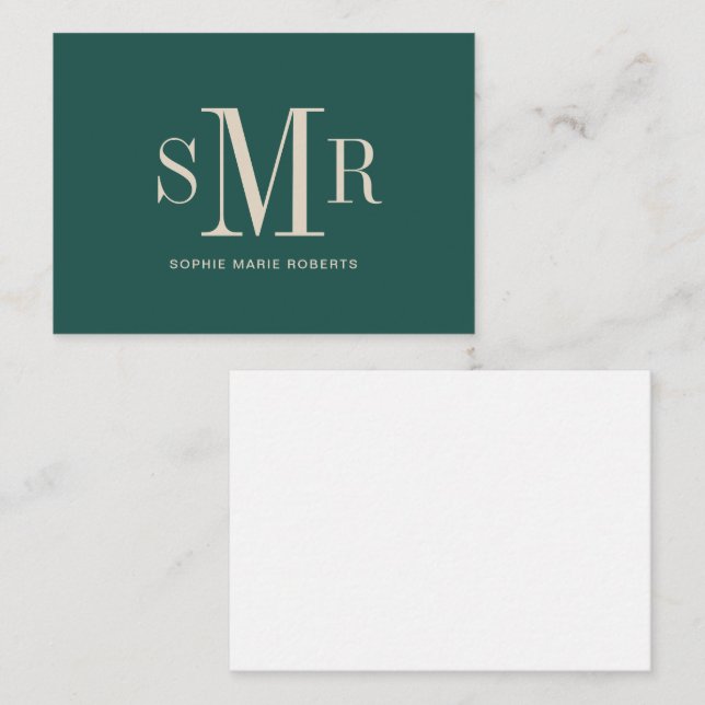 Modern tre brev-monogram initialer namn anteckningskort (Fram/baksida)