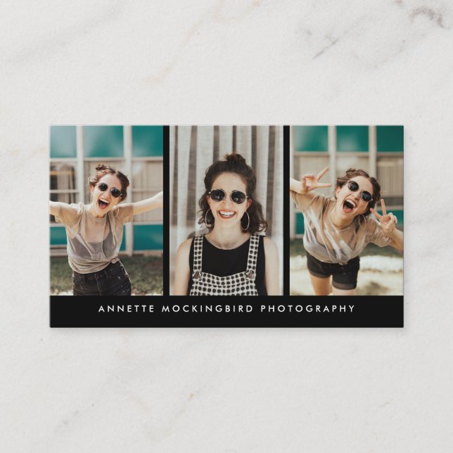 Modern tre foto Fotografier Black Visitkort (Framsida)