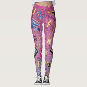 Modern Trendig 80-talsstil Snygg Neon Rosa Lila Leggings