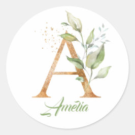 Modern trendig A-grönt och guld-folie Runt Klistermärke