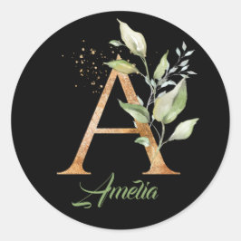 Modern trendig A monogram grönt och svart guld Runt Klistermärke