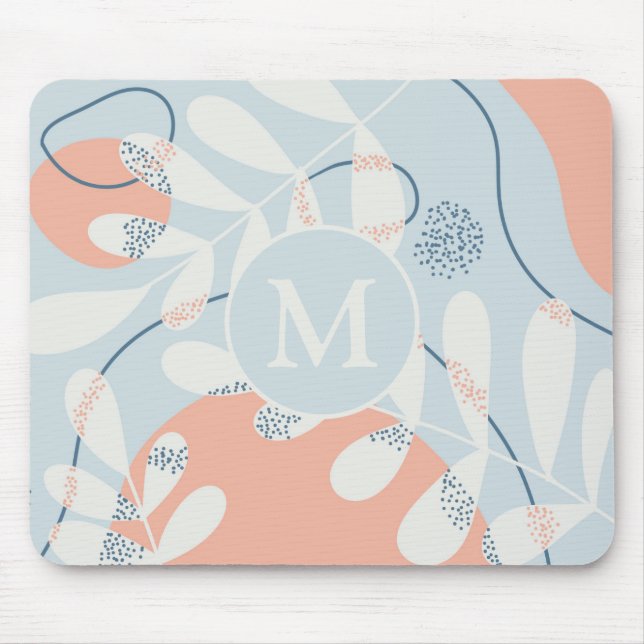 Modern Trendig Abstrakt Botanical Art Monogram Musmatta (Framsidan)