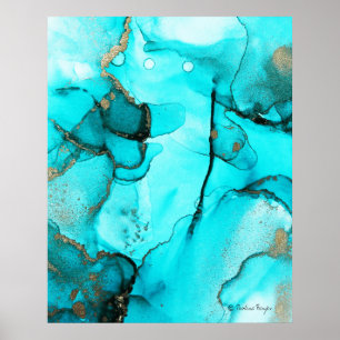 Modern Trendig Abstrakt Organic Teal Turcos Guld Poster