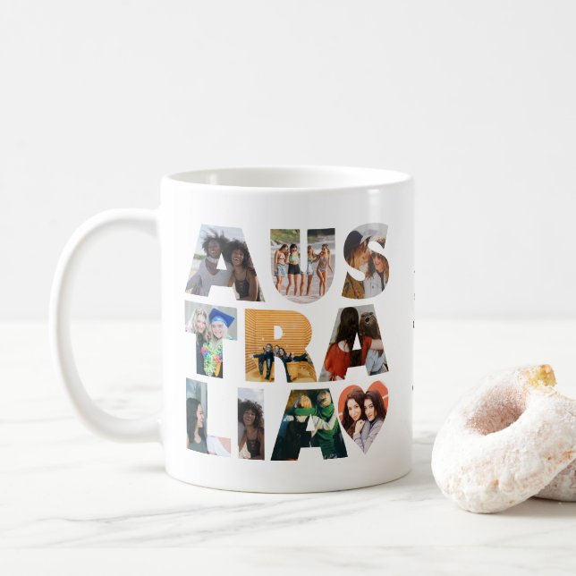 Modern Trendig AUSTRALIA Heart 10 Photo Collage Kaffemugg (Med munk)