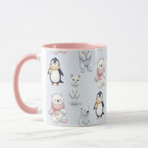 Modern Trendig Bear penguin cat Seamless Mönster Mugg
