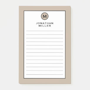 Modern Trendig Beige Monogram LUN Post-it Block
