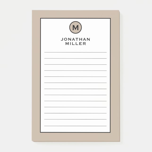 Modern Trendig Beige Monogram LUN Post-it Block (Framsida)