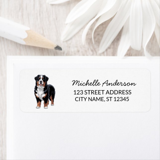 Modern Trendig Bernese Mountain Hund Returadress Etikett (Insitu)