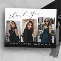 Modern Trendig Blå & Vit 3 Foto Tacksamhetskort