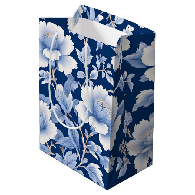 Modern trendig blå-vit kineseri blommig fest (Baksidan Vinklad)