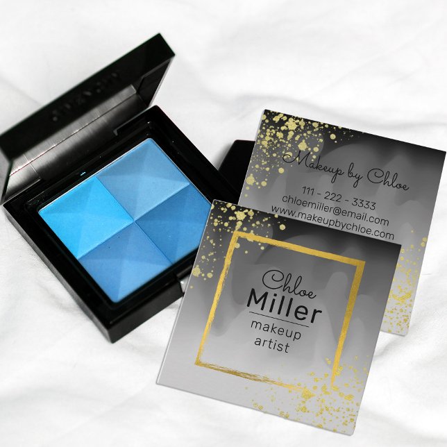 Modern Trendig Black Grått Guld Square Makeup Arti Fyrkantigt Visitkort (Skapare uppladdad)