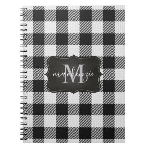 Modern Trendig Black White Buffalo Play Monogram Anteckningsbok