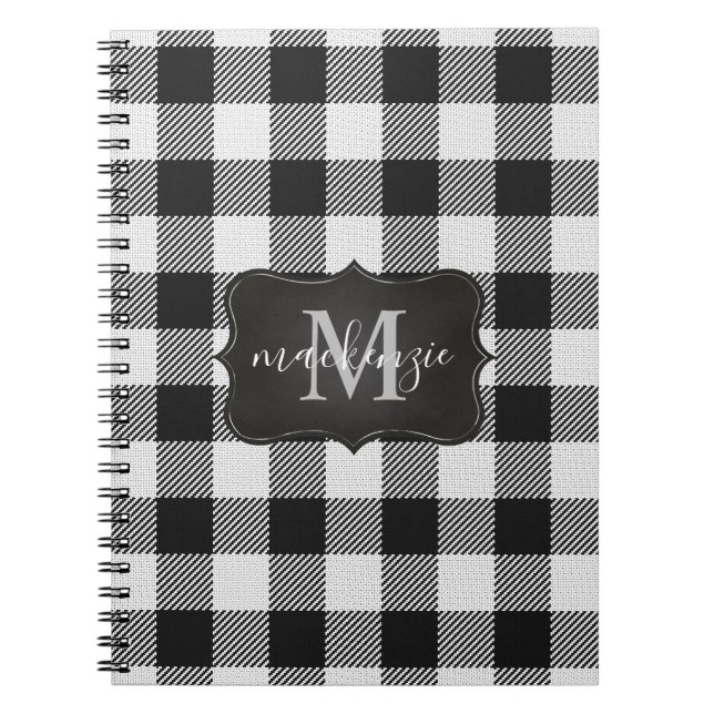 Modern Trendig Black White Buffalo Play Monogram Anteckningsbok (Framsidan)