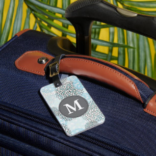 Modern Trendig Blommönster Monogram Bagagebricka