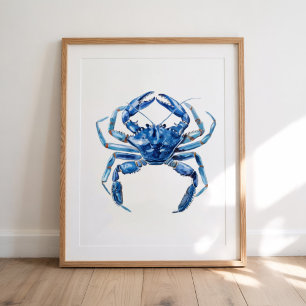 Modern Trendig Blue Watercolor Crab Sommarbuss Poster