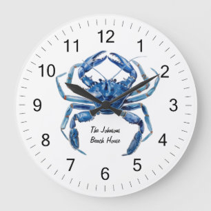 Modern Trendig Blue Watercolor Crab Sommarbuss Stor Klocka