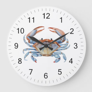 Modern Trendig Blue Watercolor Crab Sommarbuss Stor Klocka