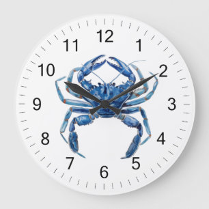 Modern Trendig Blue Watercolor Crab Sommarbuss Stor Klocka