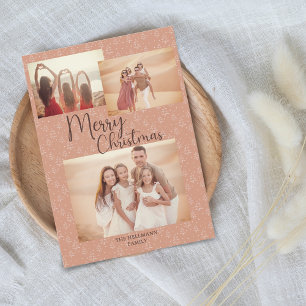 Modern trendig boho foton God jul träd Julkort