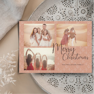 Modern trendig boho foton God jul träd Julkort