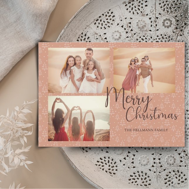 Modern trendig boho foton God jul träd Julkort (Skapare uppladdad)