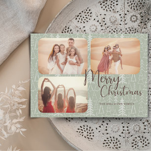 Modern trendig boho foton God jul träd Julkort