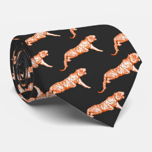 Modern Trendig Bright Orange Tiger på svart Slips