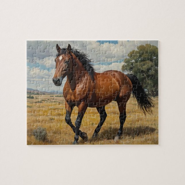 Modern Trendig Brown Horse Running Pussel (Horisontell)
