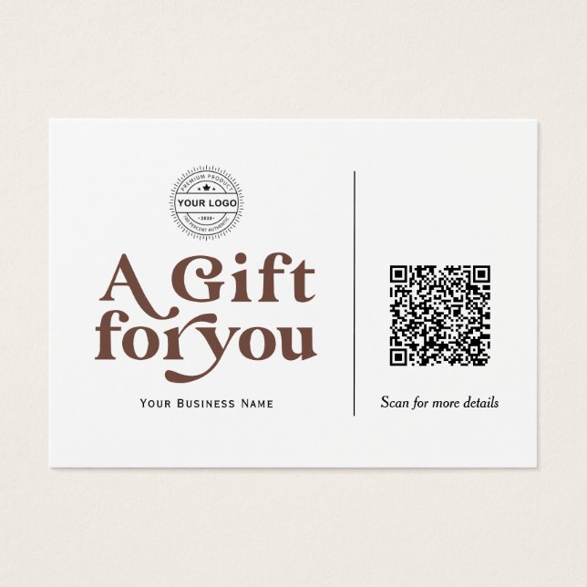 Modern Trendig Brown Typography QR-kod Gift-kort Visitkort (Framsidan)