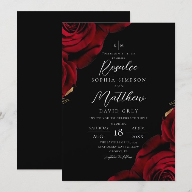 Modern Trendig Burgunderros Bröllop Inbjudningar (Fram/baksida)
