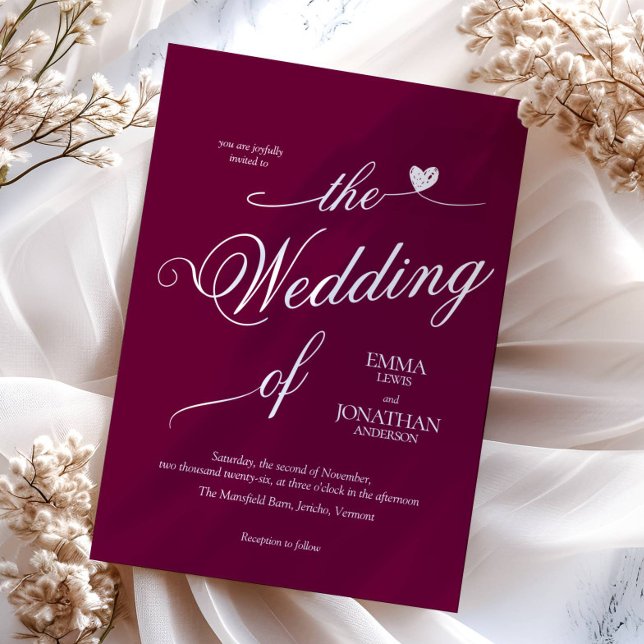 Modern Trendig Burgundy Heart Bröllop Inbjudningar (Skapare uppladdad)