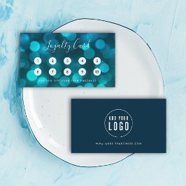 Modern Trendig Calligraphy Aqua Blue Bokeh Ljus Lojalitetskort