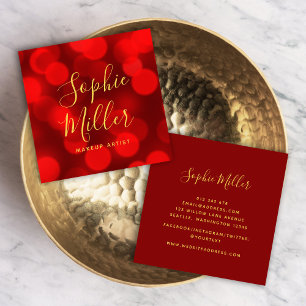Modern Trendig Calligraphy Ruby Red Bokeh Ljus Fyrkantigt Visitkort
