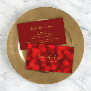 Modern Trendig Calligraphy Ruby Red Bokeh Ljus Visitkort