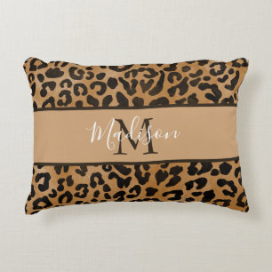 Modern Trendig Chic Leopardmönster Monogramnamn Prydnadskudde