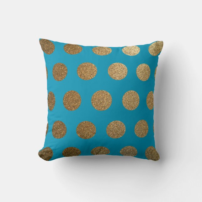 Modern Trendig Chic Tealblå Guld Prickig Kudde (Framsida)