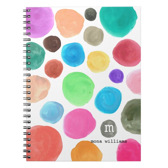 Modern Trendig Colorful Watercolor Circles Monogra Anteckningsbok (Framsidan)