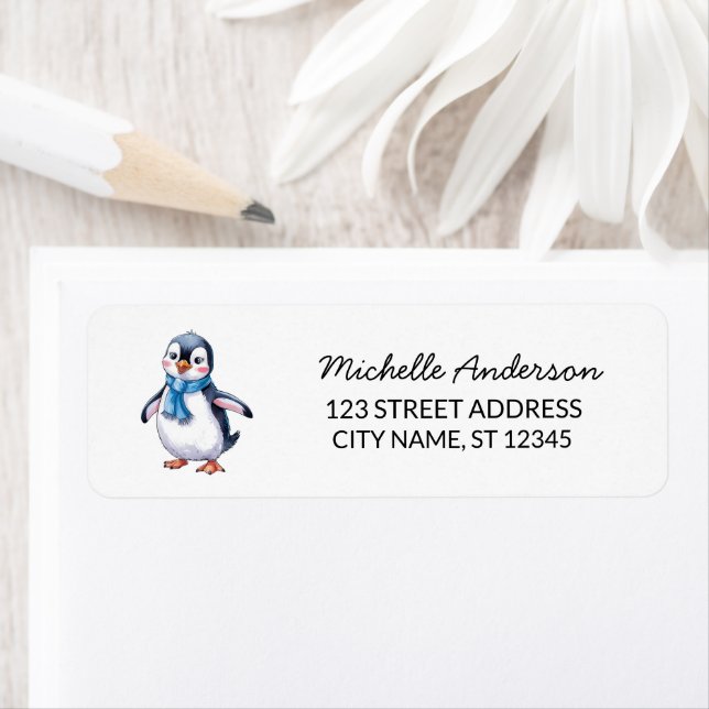 Modern Trendig Cute Penguin-Returadress Returadress Etikett (Insitu)